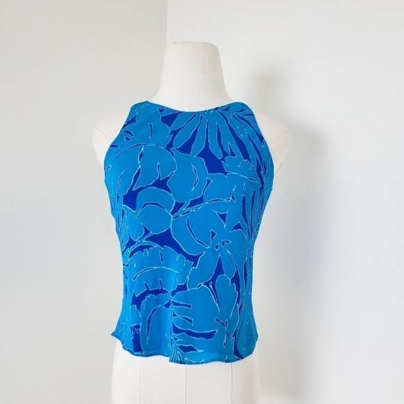 Ralph Lauren Rayon Crop Top Halter High Neck Sleeveless Short Cropped Turquoise - Picture 2 of 12